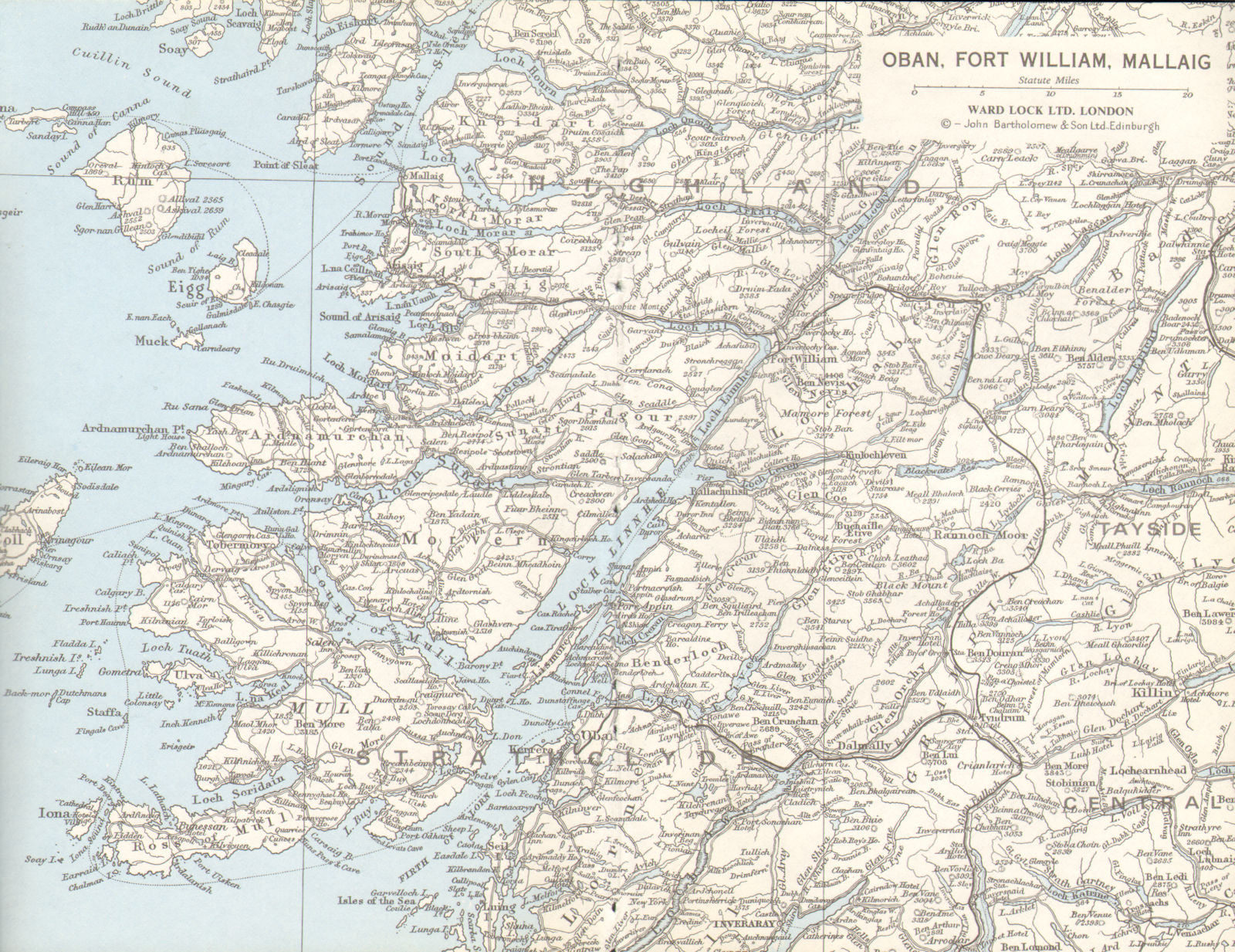 STRATHCLYDE & Highlands. Oban Fort William Mallaig Mull Rum Loch Linnhe 1975 map